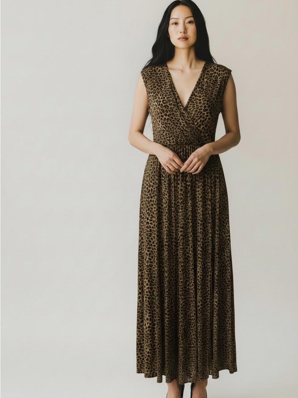 Michael Kors Sleeveless Leopard-Print Maxi Dress - Brown/Black